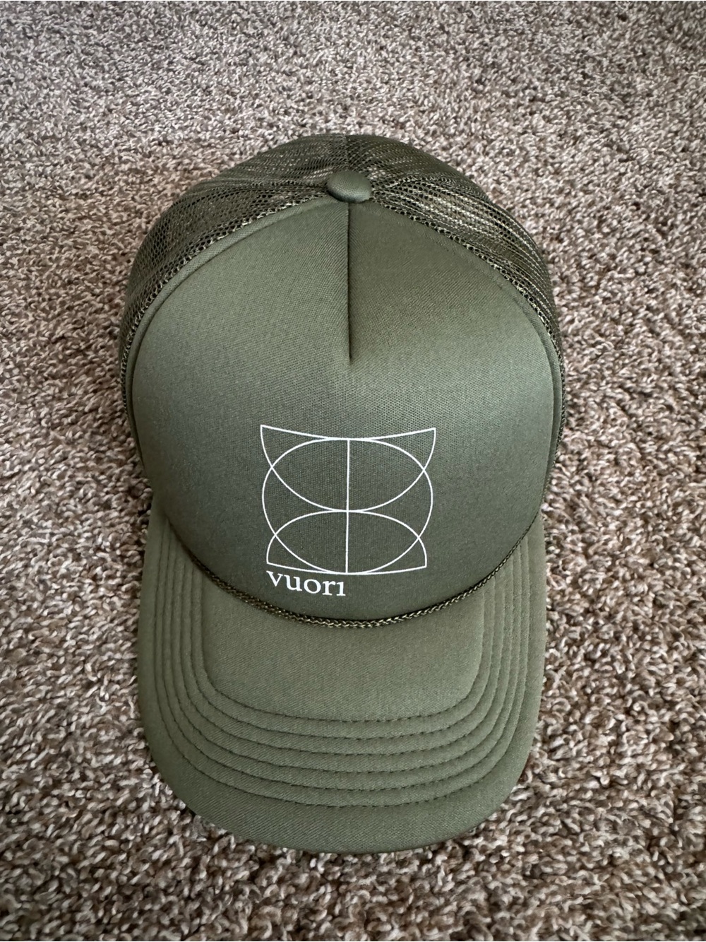 Vuori Olive Trucker Cap with White Logo